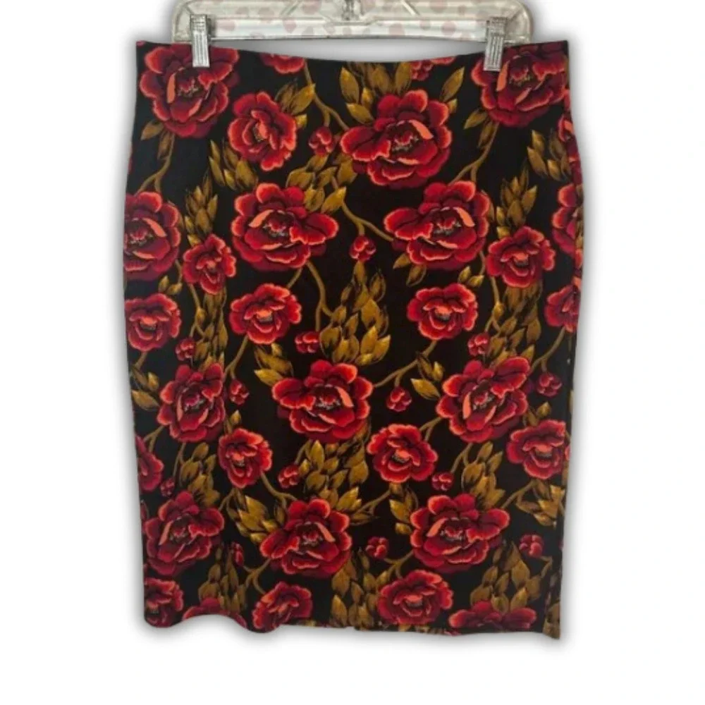 NYCC New York Clothing Co Skirt Womens L Black Floral Pencil Rose Academia Goth